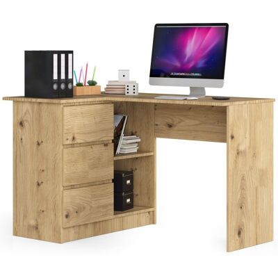 Akord - Eck-schreibtisch B16 Links In Der Farbe Eiche Artisan Mit 3 Schubladen Und 2 Ablagen B124 X H77 X T85 Cm Akord - Eck-schreibtisch B16 Links In Der Farbe Eiche Artisan Mit 3 Schubladen Und 2 Ablagen B124 X H77 X T85 Cm