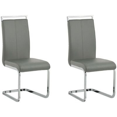BELIANI Freischwinger Stuhl 2er Set Grau Kunstleder Mit Lehne Griff Metallgestell Modernes Design Wohnküche Arbeits-, Ess- Und Wohnzimmer BELIANI Freischwinger Stuhl 2er Set Grau Kunstleder Mit Lehne Griff Metallgestell Modernes Design Wohnküche Arbeits-, Ess- Und Wohnzimmer