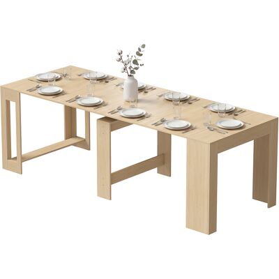 OEM Ausziehbarer Esstisch Für Kleine Räume, Wandelbar Zur Konsole, Sitzplätze Für 10 Personen, Holzoptik Hellbraun OEM Ausziehbarer Esstisch Für Kleine Räume, Wandelbar Zur Konsole, Sitzplätze Für 10 Personen, Holzoptik Hellbraun