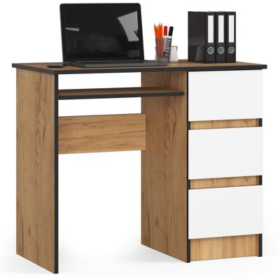 Pc-schreibtisch Akord A6 Rechts In Der Farbe Eiche Craft Mit 3 Schubladen Front Weiß Und 1 Ablagen B90 X H77 X T50 Cm Pc-schreibtisch Akord A6 Rechts In Der Farbe Eiche Craft Mit 3 Schubladen Front Weiß Und 1 Ablagen B90 X H77 X T50 Cm