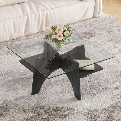 KELLANY Moderner Quadratischer Beistelltisch / Couchtisch Aus Sicherheitsglas – 80 Cm Seitenlänge. Tischbeine Aus Mdf Mit Schwarzer Holzoptik. Ideal Für Esszimmer, Wohnzimmer, Büro Etc. KELLANY Moderner Quadratischer Beistelltisch / Couchtisch Aus Sicherheitsglas – 80 Cm Seitenlänge. Tischbeine Aus Mdf Mit Schwarzer Holzoptik. Ideal Für Esszimmer, Wohnzimmer, Büro Etc.