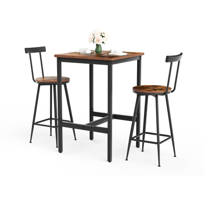 KELLANY Bar-tisch Und Hocker-set, Esstisch Mit Zwei Stühlen Mit Fußpolstern, Metallgestell, Bar-tisch-set Im Industrial-stil,geeignet Für Esszimmer, Wohnzimmer Usw.,rustikale Braune Oberfläche, 60cm60cm90cm KELLANY Bar-tisch Und Hocker-set, Esstisch Mit Zwei Stühlen Mit Fußpolstern, Metallgestell, Bar-tisch-set Im Industrial-stil,geeignet Für Esszimmer, Wohnzimmer Usw.,rustikale Braune Oberfläche, 60cm60cm90cm
