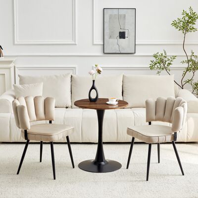 KELLANY Tisch- Und Stuhlset. Runder 60 Cm Tisch Aus Mdf Mit Schwarzem Stützfuß, Kombiniert Mit 2 Esszimmerstühlen Mit Samtbezogener Blütenblatt-rückenlehne Und Schwarzen Metallstützen. Perfekt Für Wohnräume. KELLANY Tisch- Und Stuhlset. Runder 60 Cm Tisch Aus Mdf Mit Schwarzem Stützfuß, Kombiniert Mit 2 Esszimmerstühlen Mit Samtbezogener Blütenblatt-rückenlehne Und Schwarzen Metallstützen. Perfekt Für Wohnräume.
