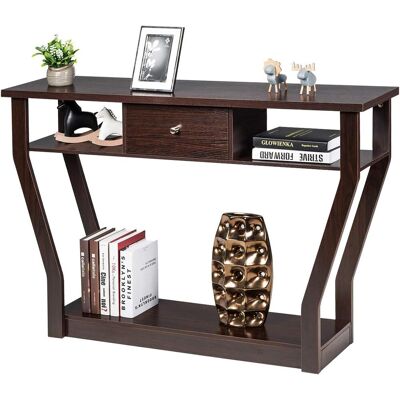Konsolentisch Mit Schublade Und Regal, Flurtisch Aus Holz, Beistelltisch Fuer Eingang, Wohnzimmer Schlafzimmer Braun - Costway Konsolentisch Mit Schublade Und Regal, Flurtisch Aus Holz, Beistelltisch Fuer Eingang, Wohnzimmer Schlafzimmer Braun - Costway