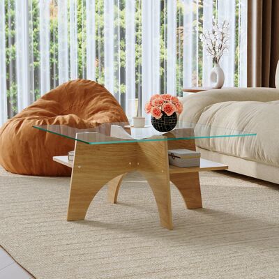 KELLANY Moderner Quadratischer Beistelltisch / Couchtisch Aus Sicherheitsglas – 80 Cm Seitenlänge. Tischbeine Aus Mdf Mit Hellem Holzfurnier. Ideal Für Esszimmer, Wohnzimmer Und Vieles Mehr. KELLANY Moderner Quadratischer Beistelltisch / Couchtisch Aus Sicherheitsglas – 80 Cm Seitenlänge. Tischbeine Aus Mdf Mit Hellem Holzfurnier. Ideal Für Esszimmer, Wohnzimmer Und Vieles Mehr.