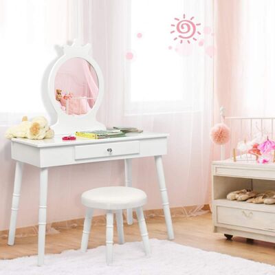 Costway - Kinder Schminktisch Mit Hocker & Abnehmbarem Spiegel, Frisiertisch Mit Schublade, Make-up Tisch, Holz, 70x34x100cm Weiß Costway - Kinder Schminktisch Mit Hocker & Abnehmbarem Spiegel, Frisiertisch Mit Schublade, Make-up Tisch, Holz, 70x34x100cm Weiß