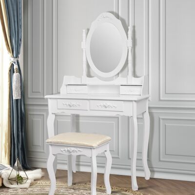 Ml-design Schminktisch Weiß, Frisiertisch Mit Spiegel, Hocker Und 4 Schubladen, 75 X 139 X 40 Cm, Landhausstil, Kosmetiktisch Für Damen & Mädchen, Frisierkommode Aus Mdf Holz, Kommode Make-up Tisch Ml-design Schminktisch Weiß, Frisiertisch Mit Spiegel, Hocker Und 4 Schubladen, 75 X 139 X 40 Cm, Landhausstil, Kosmetiktisch Für Damen & Mädchen, Frisierkommode Aus Mdf Holz, Kommode Make-up Tisch