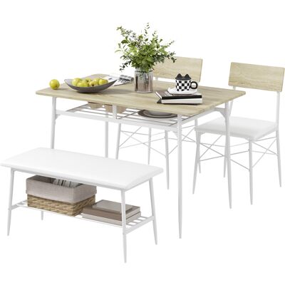 OEM 4-teiliges Esstisch-set Mit Stühlen Und Bank Für 4 Personen, Gepolsterte Sitze, Stahlrahmen, Holz, Eiche OEM 4-teiliges Esstisch-set Mit Stühlen Und Bank Für 4 Personen, Gepolsterte Sitze, Stahlrahmen, Holz, Eiche