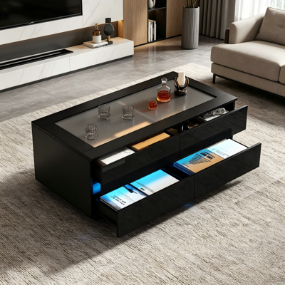 SANS MARQUE Schwarzer Couchtisch 100x50x40 – 100x50x40 Cm – Aus Spanplatte – Mit 4 Schubladen – Der Couchtisch In – Mit Einer Gehärteten – Max. 35kg Traglast SANS MARQUE Schwarzer Couchtisch 100x50x40 – 100x50x40 Cm – Aus Spanplatte – Mit 4 Schubladen – Der Couchtisch In – Mit Einer Gehärteten – Max. 35kg Traglast
