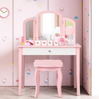 Costway Kinder-Schminktisch-Set mit Spiegel und Hocker - 2-in-1 Costway Kinder-Schminktisch-Set mit Spiegel und Hocker - 2-in-1