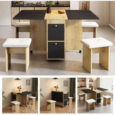 SANS MARQUE Esstisch-set – Aus Spanplatte – Klappbares Und Versenkbares Design – Vielseitigkeit: Dieses Esstischset – Stilvolles Erscheinungsbild – Modell B SANS MARQUE Esstisch-set – Aus Spanplatte – Klappbares Und Versenkbares Design – Vielseitigkeit: Dieses Esstischset – Stilvolles Erscheinungsbild – Modell B