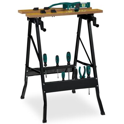 Werkbank Klappbar, Bis 100 Kg, Verstellbarer Werktisch, 4 Spannbacken, Hbt 75,5 X 56,5 X 62 Cm, Natur/schwarz - Relaxdays Werkbank Klappbar, Bis 100 Kg, Verstellbarer Werktisch, 4 Spannbacken, Hbt 75,5 X 56,5 X 62 Cm, Natur/schwarz - Relaxdays
