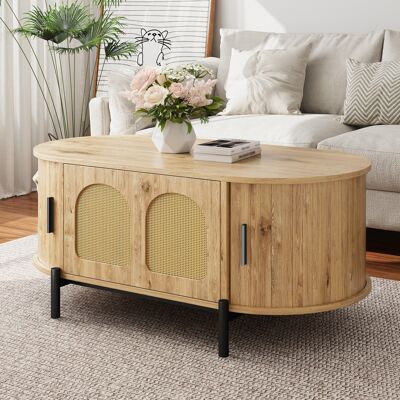 SANS MARQUE Ovaler Couchtisch – 100x50x40 Cm – 16.1 Kg – Aus Mdf – Natürliches Rattan-design – Flexible Stauraumaufteilung – Stabile Und Langlebige SANS MARQUE Ovaler Couchtisch – 100x50x40 Cm – 16.1 Kg – Aus Mdf – Natürliches Rattan-design – Flexible Stauraumaufteilung – Stabile Und Langlebige