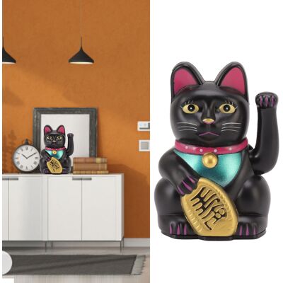 JUTE Schwarze Glückskatzenfigur Mit Winkenden Pfoten, Zum Aufstellen Auf Einem Schreibtisch. JUTE Schwarze Glückskatzenfigur Mit Winkenden Pfoten, Zum Aufstellen Auf Einem Schreibtisch.