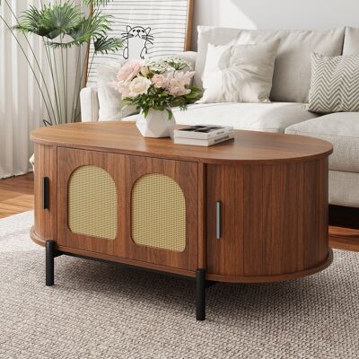 SANS MARQUE Ovaler Couchtisch – 100x50x40 Cm – 16.1 Kg – Aus Mdf – Natürliches Rattan-design – Flexible Stauraumaufteilung – Stabile Und Langlebige Konstruktion SANS MARQUE Ovaler Couchtisch – 100x50x40 Cm – 16.1 Kg – Aus Mdf – Natürliches Rattan-design – Flexible Stauraumaufteilung – Stabile Und Langlebige Konstruktion