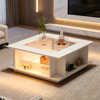 SANS MARQUE Couchtisch 70x70x30 – 70x70x30 Cm – Aus Spanplatte – Der Quadratische Couchtisch – Die Weiße Hochglanzoberfläche – Der Korpus Aus SANS MARQUE Couchtisch 70x70x30 – 70x70x30 Cm – Aus Spanplatte – Der Quadratische Couchtisch – Die Weiße Hochglanzoberfläche – Der Korpus Aus