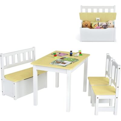 Costway - 4-Piece 2-in-1 - Natur - Weiß - Kids Table Set Costway - 4-Piece 2-in-1 - Natur - Weiß - Kids Table Set