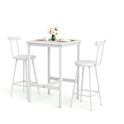 KELLANY Bar-tisch Und Hocker-set, Esstisch Mit Zwei Stühlen Mit Fußpolstern, Metallgestell, Bar-tisch-set Im Industrial-stil, Geeignet Für Esszimmer, Wohnzimmer Usw., Weiß. 60cm60cm92cm KELLANY Bar-tisch Und Hocker-set, Esstisch Mit Zwei Stühlen Mit Fußpolstern, Metallgestell, Bar-tisch-set Im Industrial-stil, Geeignet Für Esszimmer, Wohnzimmer Usw., Weiß. 60cm60cm92cm