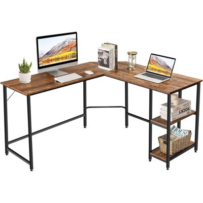 Costway - L-foermiger Schreibtisch, Homeoffice-schreibtisch Mit 2 Ablageflaechen, Computertisch Mit Metallgestell & Fussstütze, Eckschreibtisch Für Büro Schlafzimmer Studie Costway - L-foermiger Schreibtisch, Homeoffice-schreibtisch Mit 2 Ablageflaechen, Computertisch Mit Metallgestell & Fussstütze, Eckschreibtisch Für Büro Schlafzimmer Studie