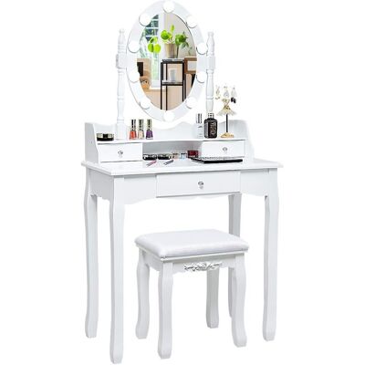 Costway Schminktisch Mit Hocker, 360° Drehbarem Spiegel Und Verstellbare Led Beleuchtung, Frisiertisch Aus Tisch Und Abnehmbarer Oberteil, Kosmetiktisch Mit 3 Schubladen, 75 X 40 X 143,5 Cm Weiss Costway Schminktisch Mit Hocker, 360° Drehbarem Spiegel Und Verstellbare Led Beleuchtung, Frisiertisch Aus Tisch Und Abnehmbarer Oberteil, Kosmetiktisch Mit 3 Schubladen, 75 X 40 X 143,5 Cm Weiss