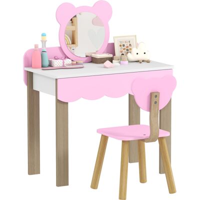 MARYPLAST Frisiertisch-set Hocker Kinder Schminkspiegel Bärchenform Schublade Mdf Rosa MARYPLAST Frisiertisch-set Hocker Kinder Schminkspiegel Bärchenform Schublade Mdf Rosa