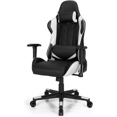 Costway 360˚ Gaming Stuhl, Verstellbarer Neigungswinkel Computerstuhl Racing Style Drehstuhl Mit Kopfstütze & Lendenkisse, Ergonomisch Für Gaming, Zuhause, Büro Weiss Costway 360˚ Gaming Stuhl, Verstellbarer Neigungswinkel Computerstuhl Racing Style Drehstuhl Mit Kopfstütze & Lendenkisse, Ergonomisch Für Gaming, Zuhause, Büro Weiss