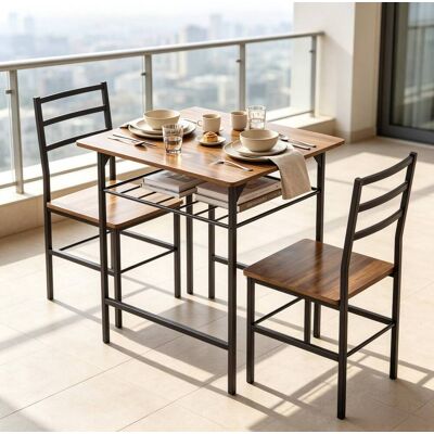 Kompaktes Tisch- Und Stuhlset, 1 Tisch + 2 Stühle, Mit Ablage, Schwarz Und Rustik Braun Havrya Kompaktes Tisch- Und Stuhlset, 1 Tisch + 2 Stühle, Mit Ablage, Schwarz Und Rustik Braun Havrya