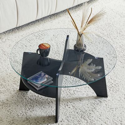 KELLANY Moderner Runder Beistelltisch Aus Sicherheitsglas - Ø 80 Cm, Multifunktionales Design. Fächerförmiges Gestell. Tischbeine Aus Mdf Mit Schwarzer Holzoptik. Ideal Für Esszimmer, Wohnzimmer, Büro Etc. KELLANY Moderner Runder Beistelltisch Aus Sicherheitsglas - Ø 80 Cm, Multifunktionales Design. Fächerförmiges Gestell. Tischbeine Aus Mdf Mit Schwarzer Holzoptik. Ideal Für Esszimmer, Wohnzimmer, Büro Etc.