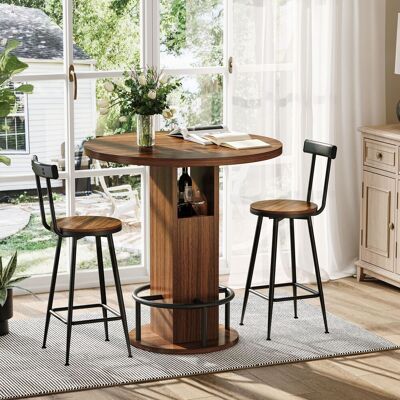 KELLANY 3-teiliges Bar-tisch- Und Hocker-set 31,5-zoll-rundtisch Mit Zwei Hockern Holz-esstisch Mit Ringförmiger Fußstütze Aus Metall Geeignet Für Esszimmer, Cafés, Bars, Wohnzimmer Usw.walnüsse KELLANY 3-teiliges Bar-tisch- Und Hocker-set 31,5-zoll-rundtisch Mit Zwei Hockern Holz-esstisch Mit Ringförmiger Fußstütze Aus Metall Geeignet Für Esszimmer, Cafés, Bars, Wohnzimmer Usw.walnüsse
