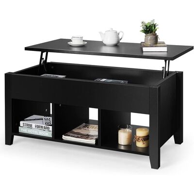 Costway - Couchtisch, Höhenverstellbar, 3 Ablagefächer, 104,5x49,5x48,5-61cm, Beistelltisch Aus Holz, Schwarz Costway - Couchtisch, Höhenverstellbar, 3 Ablagefächer, 104,5x49,5x48,5-61cm, Beistelltisch Aus Holz, Schwarz