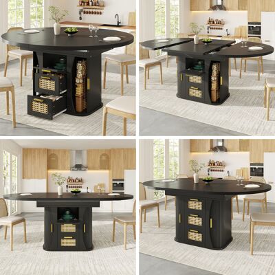 SANS MARQUE Ausziehbarer Esstisch – 118x118x77,1 Cm – 51.2 Kg – Aus Mdf – Flexibel Ausziehbare Tischplatte – Integrierter Stauraum Mit Rattan-design SANS MARQUE Ausziehbarer Esstisch – 118x118x77,1 Cm – 51.2 Kg – Aus Mdf – Flexibel Ausziehbare Tischplatte – Integrierter Stauraum Mit Rattan-design