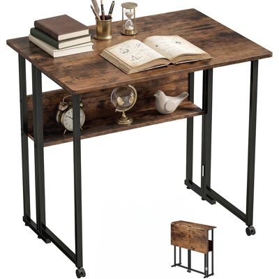 SWYEOOT Klappbarer Schreibtisch Mit Ablagefach, 80 Cm Klapptisch Für Kleine Räume, Büro, Rustikales Braun SWYEOOT Klappbarer Schreibtisch Mit Ablagefach, 80 Cm Klapptisch Für Kleine Räume, Büro, Rustikales Braun