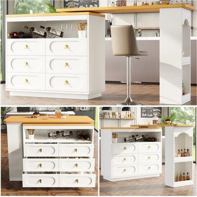 KELLANY Hochwertiger Ausziehbarer Bartisch Mit 360° Drehfunktion Und Stauraum, Längenverstellbar Von 138-203cm, Moderner Rollbarer Bar Tisch Mit Schubladen Für Küche, Wohnzimmer, Esszimmer, Homeoffice, Weiß KELLANY Hochwertiger Ausziehbarer Bartisch Mit 360° Drehfunktion Und Stauraum, Längenverstellbar Von 138-203cm, Moderner Rollbarer Bar Tisch Mit Schubladen Für Küche, Wohnzimmer, Esszimmer, Homeoffice, Weiß