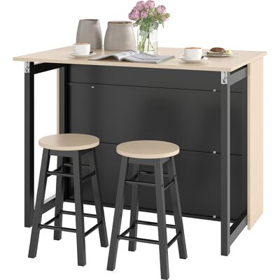 OEM 3-tlg. Barset, Bartisch Mit Klappbarer Tischplatte, 2 Barhocker, 6 Staufächer, Schwarz+eiche, 116 X 70 X 89,5 Cm OEM 3-tlg. Barset, Bartisch Mit Klappbarer Tischplatte, 2 Barhocker, 6 Staufächer, Schwarz+eiche, 116 X 70 X 89,5 Cm