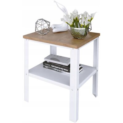 OEM Verschraubter Tisch Mit Ablage Im Loft-industrie-stil, 40x40x45 Cm, Weiß + Eiche, Lancelot OEM Verschraubter Tisch Mit Ablage Im Loft-industrie-stil, 40x40x45 Cm, Weiß + Eiche, Lancelot