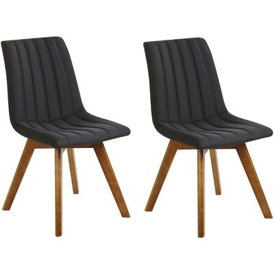BELIANI Esszimmerstuhl 2er Set Schwarz Polsterbezug Vertikale Steppung Massive Beine Aus Buchenholz Elegant Retro BELIANI Esszimmerstuhl 2er Set Schwarz Polsterbezug Vertikale Steppung Massive Beine Aus Buchenholz Elegant Retro