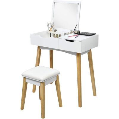 Costway 2 In 1 Schminktisch Und Schreibtisch Mit Hocker Frisiertisch Mit Klappspiegel Und Schublade, Kosmetiktisch Fuer Schlafzimmer Und Wohnzimmer, Weiss Costway 2 In 1 Schminktisch Und Schreibtisch Mit Hocker Frisiertisch Mit Klappspiegel Und Schublade, Kosmetiktisch Fuer Schlafzimmer Und Wohnzimmer, Weiss