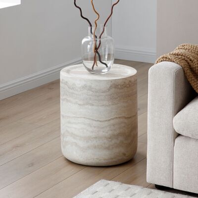 KELLANY Runder Beistelltisch Aus Glasfaser-kunststoff In Travertin-optik, Ø40x45 Cm, Wasserabweisend & Kratzfest, Kleiner Side-tisch Für Wohnzimmer, Schlafzimmer & Balkon, Moderner Steintisch-look, Als Set Ko KELLANY Runder Beistelltisch Aus Glasfaser-kunststoff In Travertin-optik, Ø40x45 Cm, Wasserabweisend & Kratzfest, Kleiner Side-tisch Für Wohnzimmer, Schlafzimmer & Balkon, Moderner Steintisch-look, Als Set Ko
