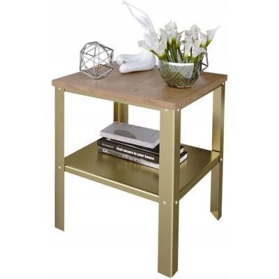 OEM Verschraubter Tisch Mit Ablage Im Loft-industrie-stil, 40x40x45 Cm, Gold+eiche, Lancelot OEM Verschraubter Tisch Mit Ablage Im Loft-industrie-stil, 40x40x45 Cm, Gold+eiche, Lancelot