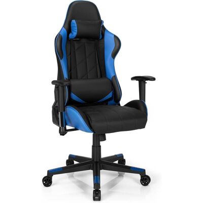 Costway 360˚ Gaming Stuhl, Verstellbarer Neigungswinkel Computerstuhl Racing Style Drehstuhl Mit Kopfstütze & Lendenkisse, Ergonomisch Für Gaming, Zuhause, Büro Blau Costway 360˚ Gaming Stuhl, Verstellbarer Neigungswinkel Computerstuhl Racing Style Drehstuhl Mit Kopfstütze & Lendenkisse, Ergonomisch Für Gaming, Zuhause, Büro Blau