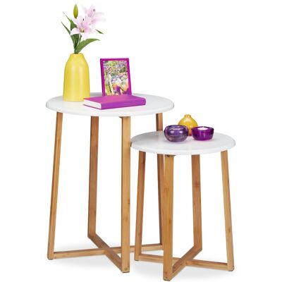 Relaxdays - Beistelltisch 2er Set, Runde Satztische, 48,5 & 60,5 Cm Hoch, Modernes Design, Wohnzimmertisch, Natur/weiß Relaxdays - Beistelltisch 2er Set, Runde Satztische, 48,5 & 60,5 Cm Hoch, Modernes Design, Wohnzimmertisch, Natur/weiß