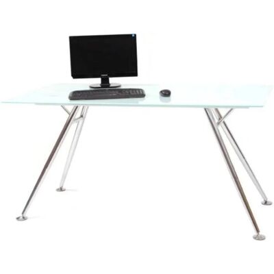 SALMAR Weißer Schreibtisch Mit Tischplatte Aus Gehärtetem Glas, 150 X 80 X 76 Cm SALMAR Weißer Schreibtisch Mit Tischplatte Aus Gehärtetem Glas, 150 X 80 X 76 Cm