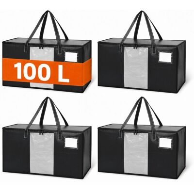 Relaxdays Umzugstasche 4er Set, Je 100 L, Rundum-reißverschluss, Sichtfenster, Transport- & Aufbewahrungstasche, Schwarz Relaxdays Umzugstasche 4er Set, Je 100 L, Rundum-reißverschluss, Sichtfenster, Transport- & Aufbewahrungstasche, Schwarz