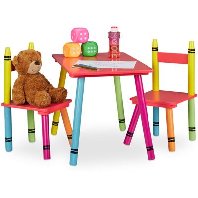 Relaxdays - Kindersitzgruppe, Kindertisch Mit 2 Stühlen, Mädchen & Jungen, Mdf & Holz, Sitzecke Fürs Kinderzimmer, Bunt Relaxdays - Kindersitzgruppe, Kindertisch Mit 2 Stühlen, Mädchen & Jungen, Mdf & Holz, Sitzecke Fürs Kinderzimmer, Bunt