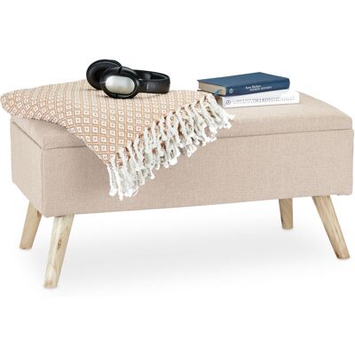 Relaxdays - Sitzbank Mit Stauraum, Gepolstert, Holzbeine, Truhenbank Stoffbezug, Hxbxt: 39,5 X 79,5 X 39,5 Cm, Beige Relaxdays - Sitzbank Mit Stauraum, Gepolstert, Holzbeine, Truhenbank Stoffbezug, Hxbxt: 39,5 X 79,5 X 39,5 Cm, Beige