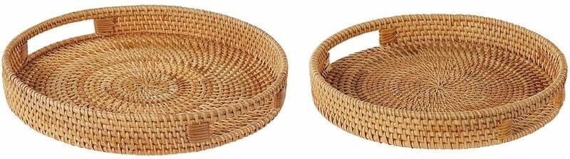 BELIANI Dekotablett 2er Set Natur aus Rattan Rund Deko Wohnaccessoires Tischdeko Boho Modern für Esszimmer Esstisch Wohnzimmer - Beige