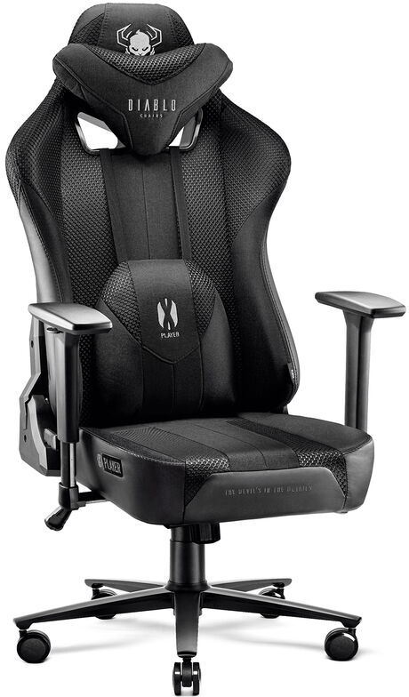 Diablo - X-Player 2.0 Gaming Stuhl Computerstuhl ergonomischer Bürostuhl Gamer Chair Schreibtischstuhl Stoffbezug Schwarz - King Size