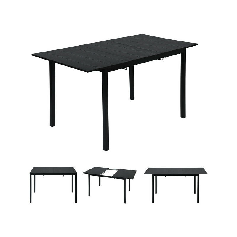 Meubles Cosy - Industrieller ausziehbarer Esstisch für 4 bis 6 Personen aus schwarzem MDF-Holz, schwarze Metallbeine - Schwarz