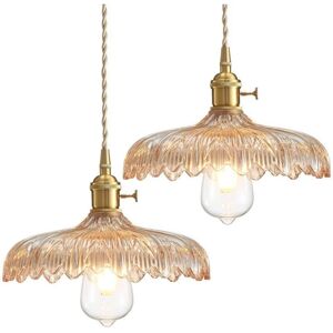 WOTTES Retro Pendelleuchte Bernstein Glas Hängelampe Lampenschirm Höhenverstellbare Deckenleuchte für Café Küche Bar 2 Stücke WOTTES Retro Pendelleuchte Bernstein Glas Hängelampe Lampenschirm Höhenverstellbare Deckenleuchte für Café Küche Bar 2 Stücke