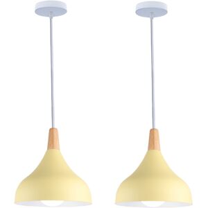 STOEX 2er Pendelleuchte Moderne Tropfenförmig Hut E27 Hängelampe Retro Metall Holz Hängeleuchte für Schlafzimmer Esszimmer Küche Wohnzimmer (Gelb) STOEX 2er Pendelleuchte Moderne Tropfenförmig Hut E27 Hängelampe Retro Metall Holz Hängeleuchte für Schlafzimmer Esszimmer Küche Wohnzimmer (Gelb)